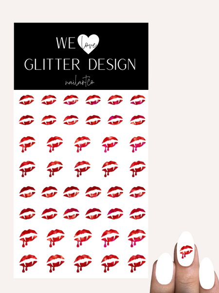 Vampire Lips Nail Decal | Holographic Sparkle // Red