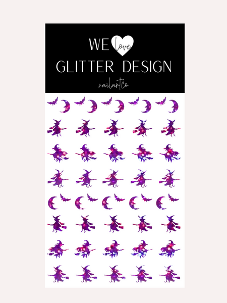 Flying Witches Nail Decal | Holographic Sparkle // Purple