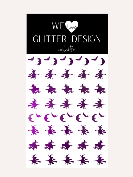 Flying Witches Nail Decal | Polished Metal // Purple
