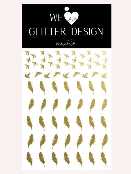 Bird & Feather Nail Decal | Gold Shimmer
