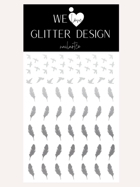 Bird & Feather Nail Decal | Silver Shimmer