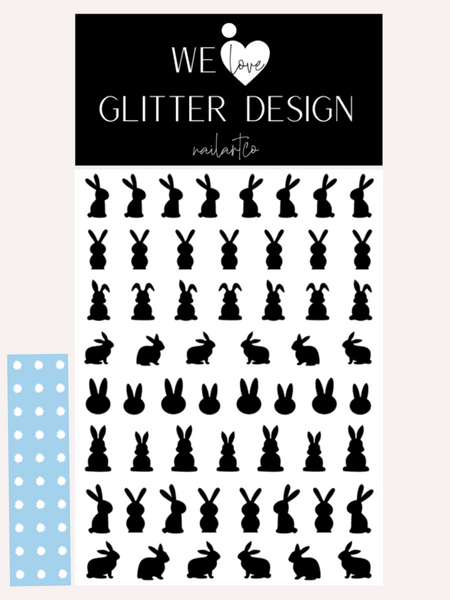 Easter Bunny Nail Decal | Black + Tail Color Option