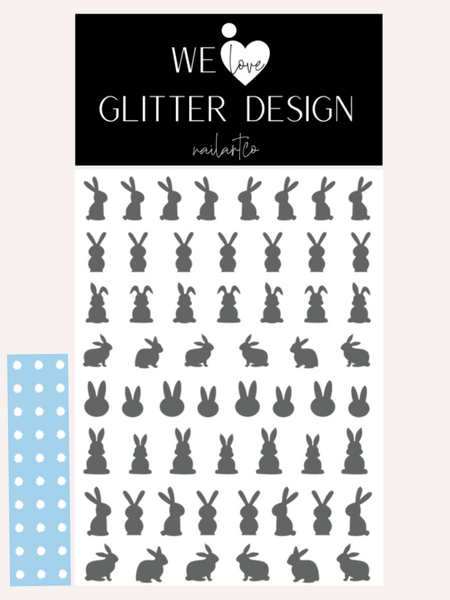 Easter Bunny Nail Decal | Grey + Tail Color Option