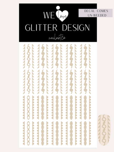 Cable Knit DESIGN 2 Nail Decal (Comes Un-Weeded) | Beige