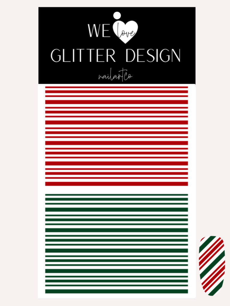 Candy Cane Stripes Nail Decal | Dark Red & Dark Green