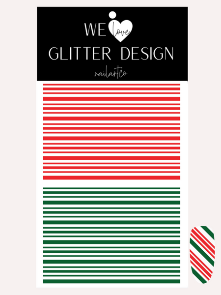 Candy Cane Stripes Nail Decal | Red & Green