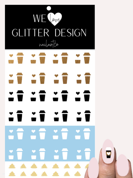 But First, Coffee W/ Cream Nail Decal | Copper Shimmer, Black & White