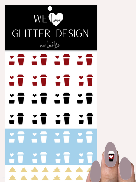 But First, Coffee W/ Cream Nail Decal | Dark Red, Black & White