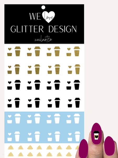 But First, Coffee W/ Cream Nail Decal | Gold Shimmer, Black & White