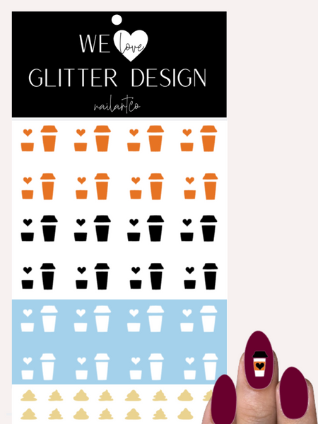 But First, Coffee W/ Cream Nail Decal | Light Orange, Black & White