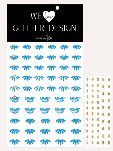 Cuticle Floral Nail Decal | Light Blue + (Choose Center Color)