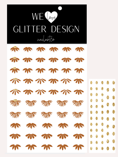 Cuticle Floral Nail Decal | Nut Brown + (Choose Center Color)