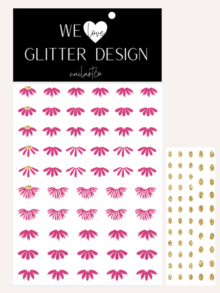 Cuticle Floral Nail Decal | Pink + (Choose Center Color)