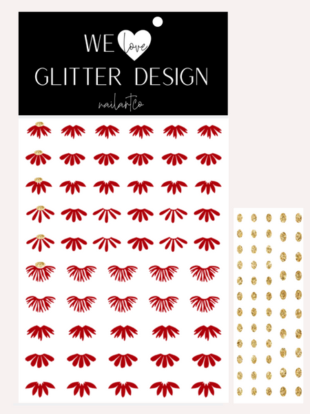 Cuticle Floral Nail Decal | Red + (Choose Center Color)