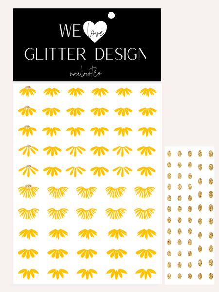 Cuticle Floral Nail Decal | Yellow + (Choose Center Color)