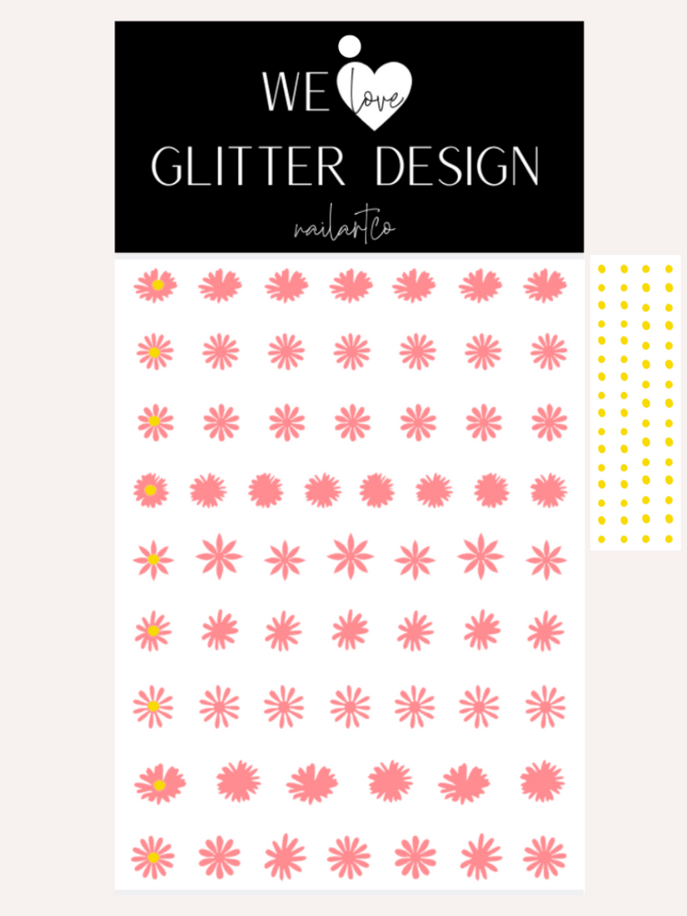 Daisy Flower Nail Decal | Coral Reef + Yellow Centers