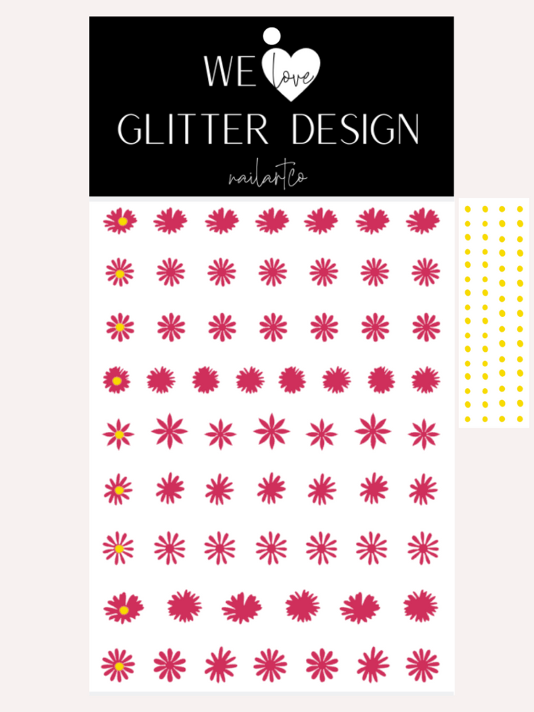 Daisy Flower Nail Decal | Tropical Pink + Yellow Centers
