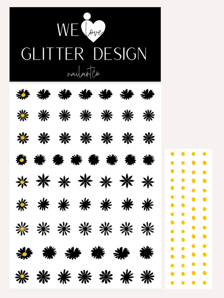 Daisy Flower Nail Decal | Black + Yellow Centers