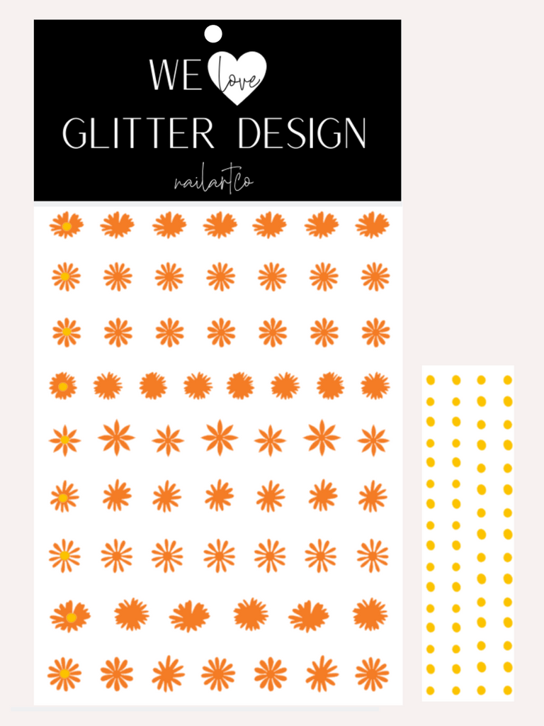 Daisy Flower Nail Decal | Bright Orange + Yellow Centers