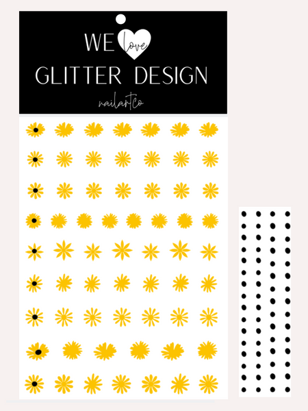 Daisy Flower Nail Decal | Yellow + Black Centers