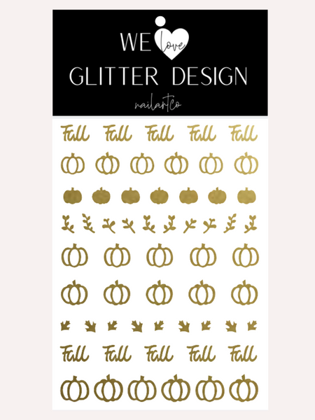 Fall Pumpkin Patch Nail Decal (Un-Weeded) | Gold Shimmer