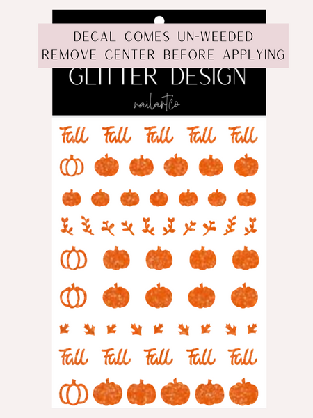 Fall Pumpkin Patch Nail Decal (Un-Weeded) | Sparkle // Orange