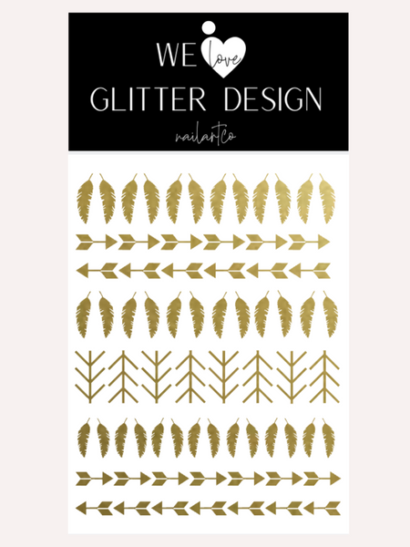 Feather And Arrows Nail Decal | Gold Shimmer