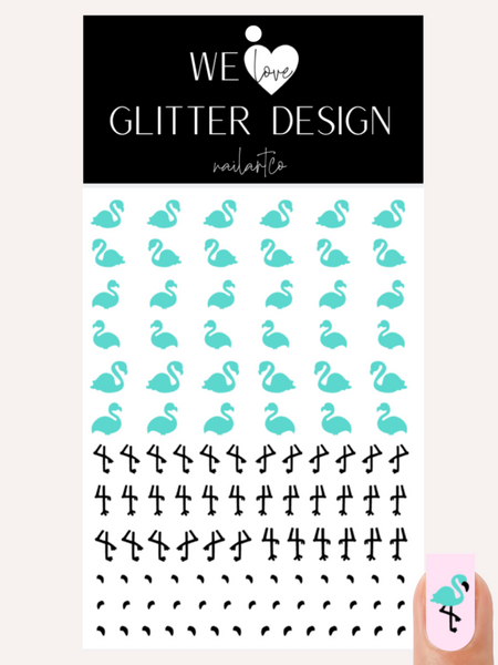 Flamingo Body & Leg Nail Decal | Mint & Black