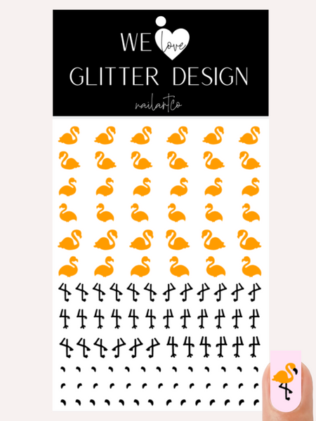 Flamingo Body & Leg Nail Decal | Neon Light Orange & Black