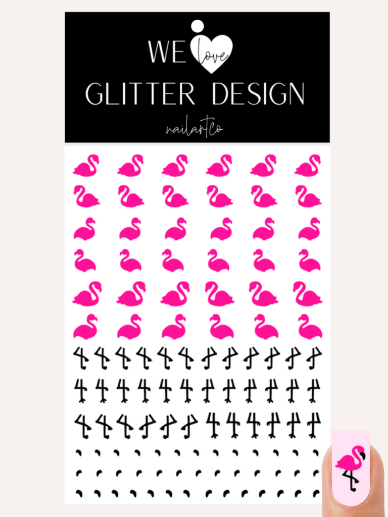 Flamingo Body & Leg Nail Decal | Neon Pink & Black