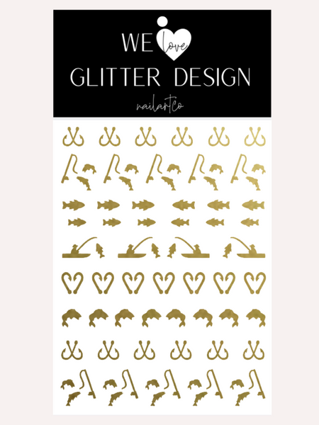 Gone Fishing Nail Decal | Gold Shimmer