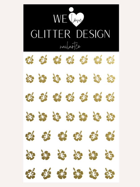 Hibiscus Flower Nail Decal | Gold Shimmer