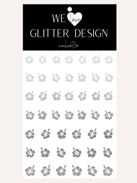 Hibiscus Flower Nail Decal | Silver Shimmer