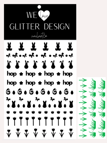Hippity Hop Easter Nail Decal | Black + (Choose Grass Color)