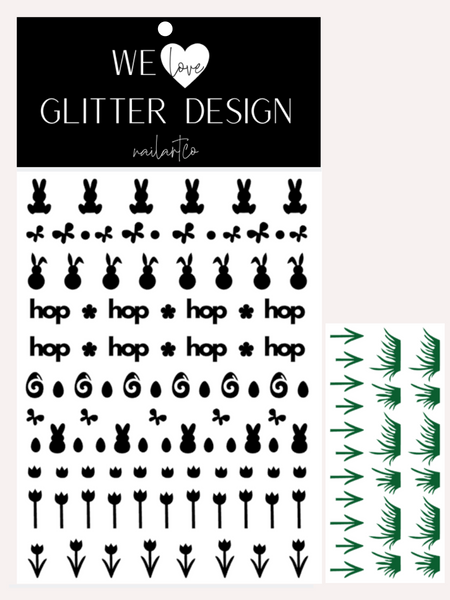 Hippity Hop Easter Nail Decal | Black + (Choose Grass Color)
