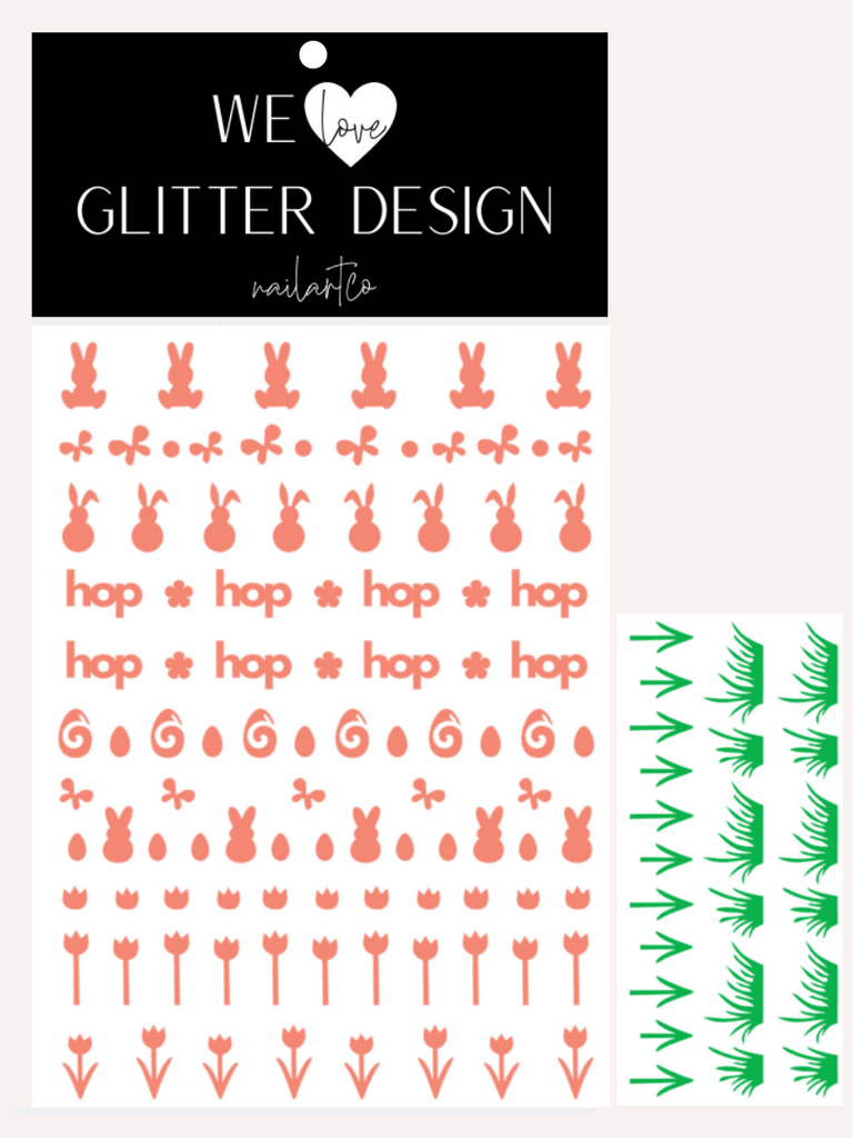 Hippity Hop Easter Nail Decal | Coral + (Choose Color Grass)