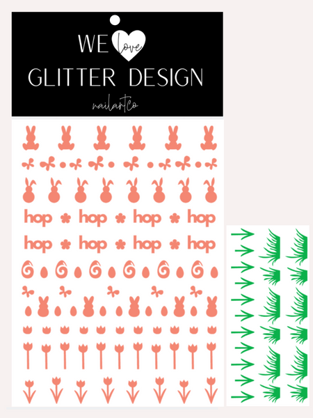 Hippity Hop Easter Nail Decal | Coral + (Choose Color Grass)