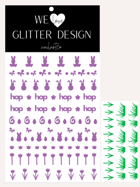 Hippity Hop Easter Nail Decal | Lavender + (Choose Grass Color)