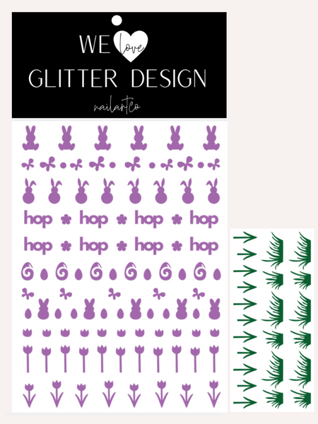 Hippity Hop Easter Nail Decal | Lavender + (Choose Grass Color)