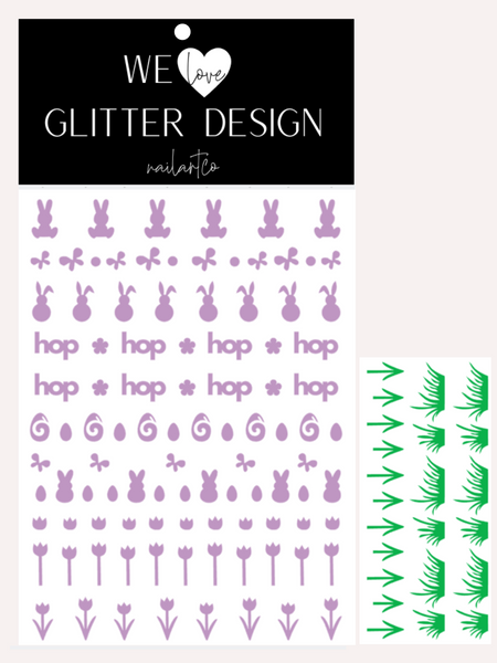 Hippity Hop Easter Nail Decal | Lilac + (Choose Grass Color)