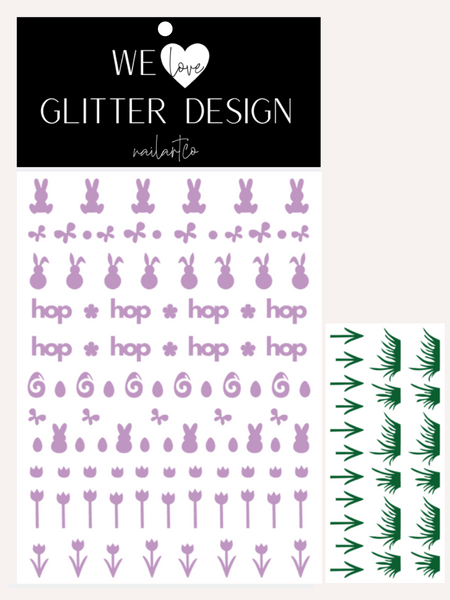 Hippity Hop Easter Nail Decal | Lilac + (Choose Grass Color)