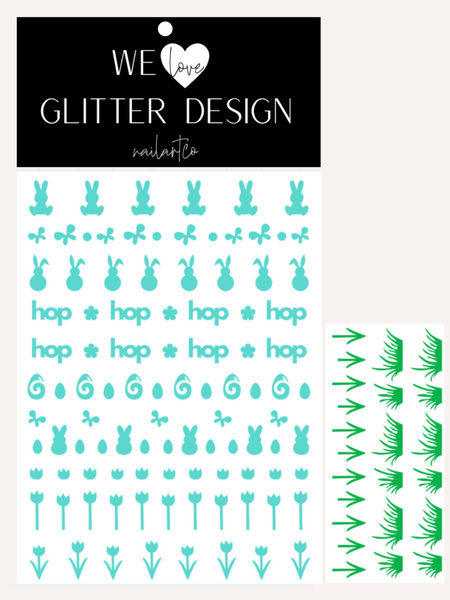 Hippity Hop Easter Nail Decal | Mint + (Choose Grass Color)