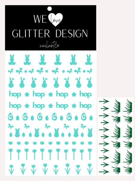 Hippity Hop Easter Nail Decal | Mint + (Choose Grass Color)