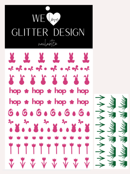 Hippity Hop Easter Nail Decal | Pink + (Choose Grass Color)