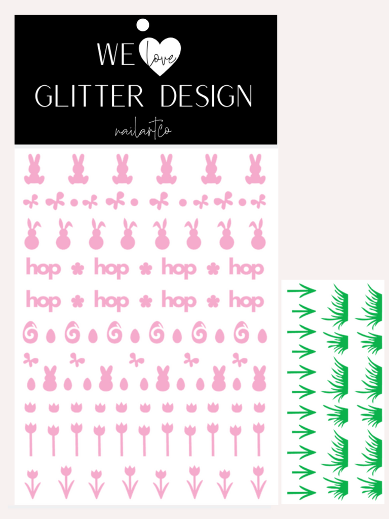 Hippity Hop Easter Nail Decal | Soft Pink + (Choose Grass Color)