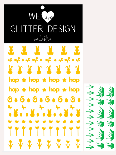 Hippity Hop Easter Nail Decal | Yellow + (Choose Grass Color)