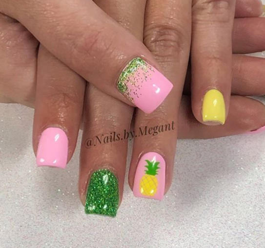Pineapple 2 Tone Nail Decal | Bright Green Top + (Choose Bottom Color)