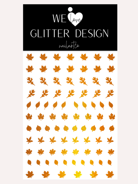 Leaves (Design 1) Nail Decal | Polished Metal // Orange