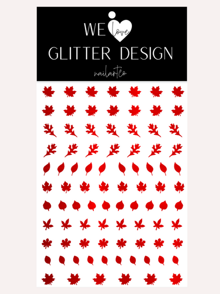 Leaves (Design 1) Nail Decal | Polished Metal // Red
