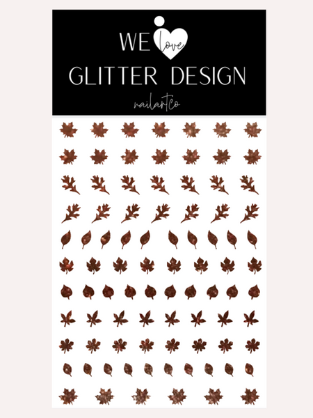 Leaves (Design 1) Nail Decal | Sparkle // Cinnamon Brown